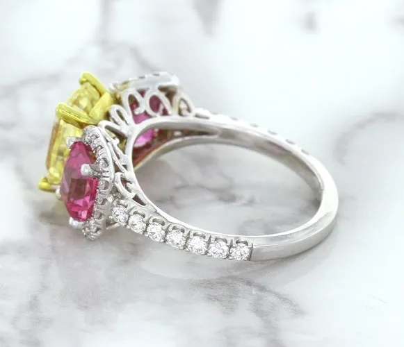Multicolor Sapphire Ring with Diamond Accents in 18K White Gold