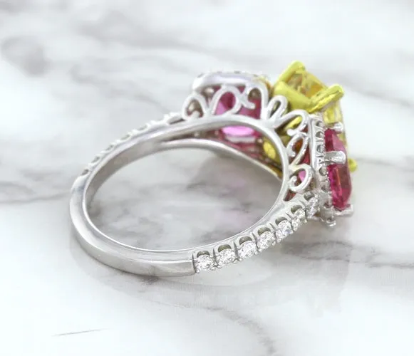 Multicolor Sapphire Ring with Diamond Accents in 18K White Gold