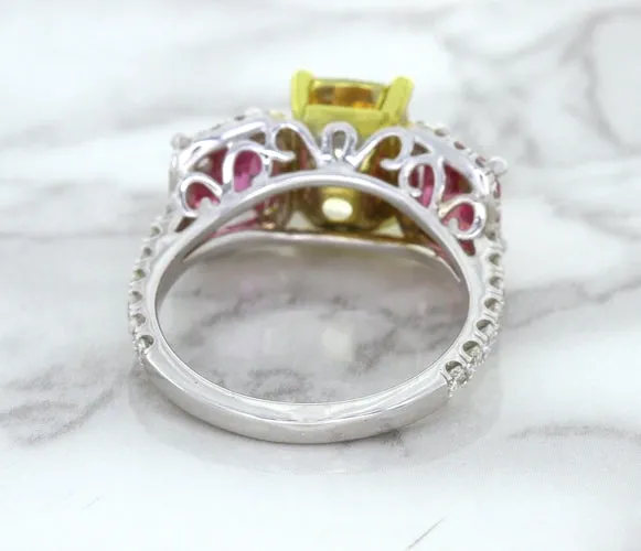 Multicolor Sapphire Ring with Diamond Accents in 18K White Gold