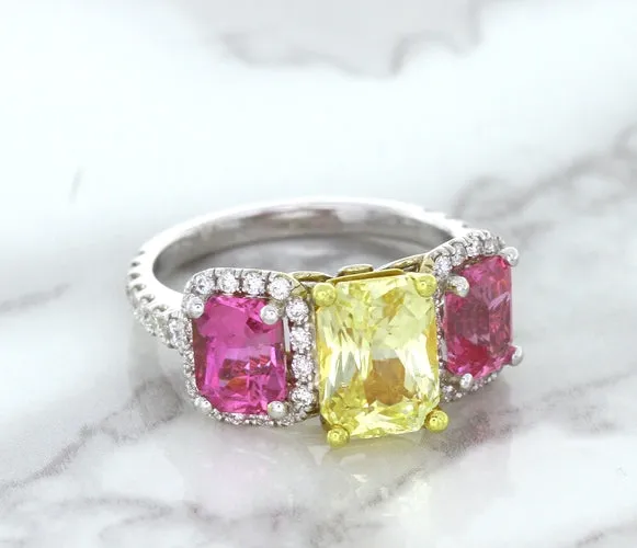 Multicolor Sapphire Ring with Diamond Accents in 18K White Gold
