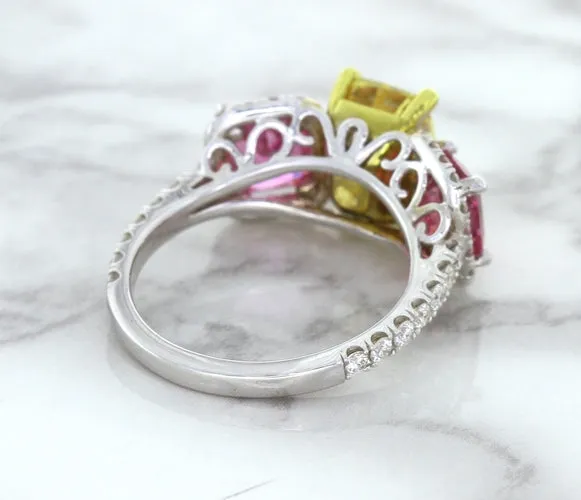 Multicolor Sapphire Ring with Diamond Accents in 18K White Gold