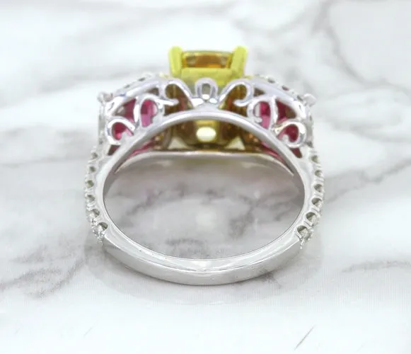 Multicolor Sapphire Ring with Diamond Accents in 18K White Gold