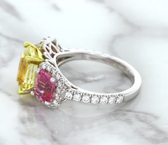 Multicolor Sapphire Ring with Diamond Accents in 18K White Gold