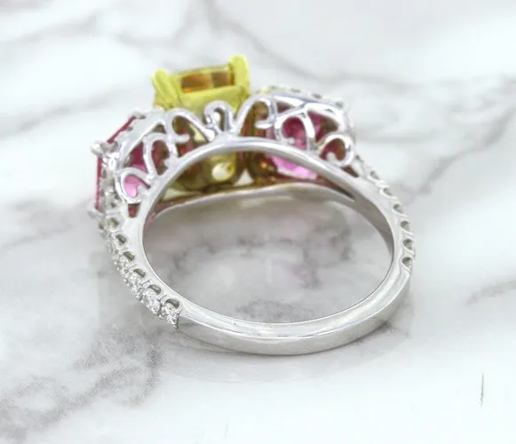 Multicolor Sapphire Ring with Diamond Accents in 18K White Gold