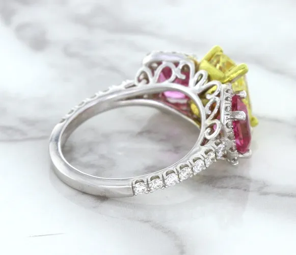 Multicolor Sapphire Ring with Diamond Accents in 18K White Gold