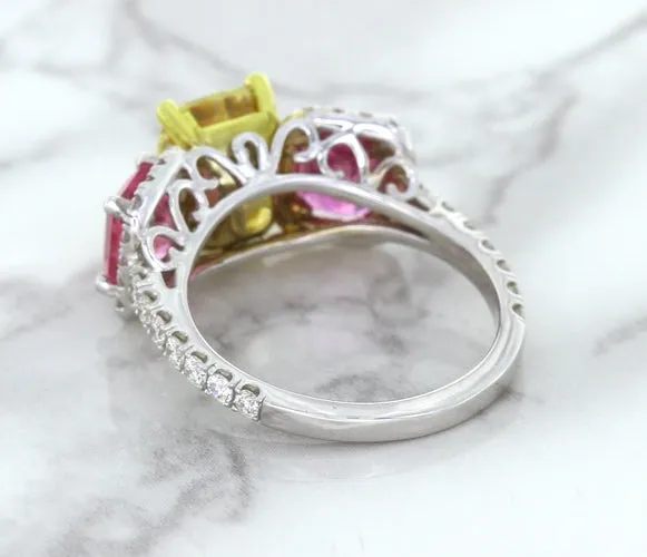 Multicolor Sapphire Ring with Diamond Accents in 18K White Gold