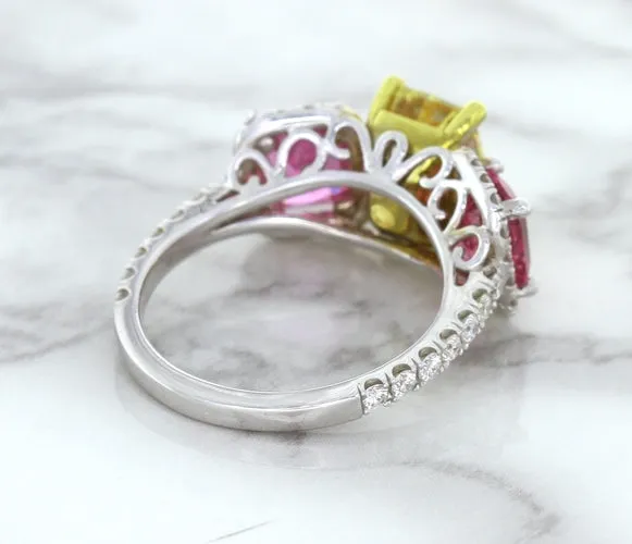 Multicolor Sapphire Ring with Diamond Accents in 18K White Gold