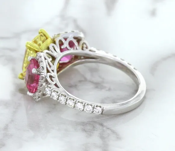 Multicolor Sapphire Ring with Diamond Accents in 18K White Gold