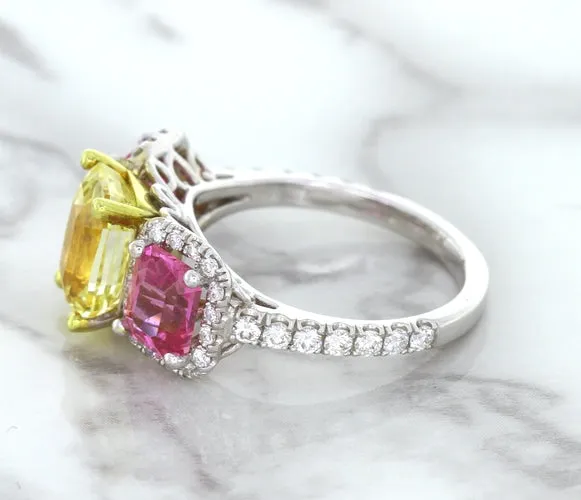 Multicolor Sapphire Ring with Diamond Accents in 18K White Gold