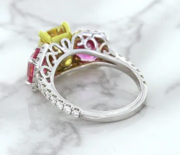 Multicolor Sapphire Ring with Diamond Accents in 18K White Gold