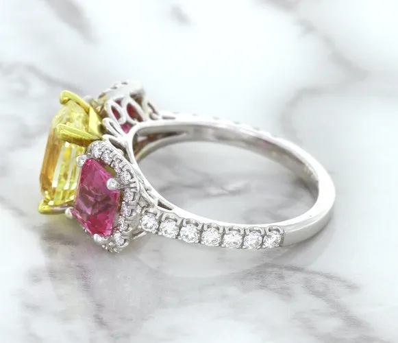 Multicolor Sapphire Ring with Diamond Accents in 18K White Gold