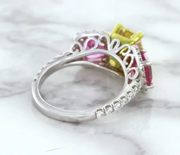 Multicolor Sapphire Ring with Diamond Accents in 18K White Gold