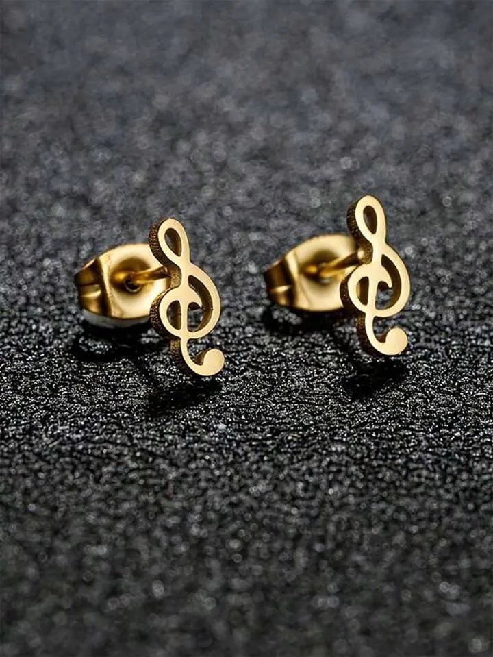 MUSICAL NOTE STUD EARRINGS - YELLOW GOLD