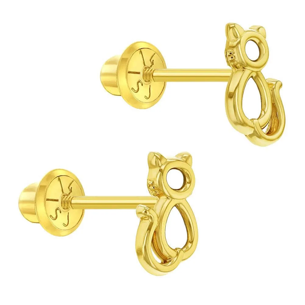 My Kitty Friend Sterling Silver Baby Children Screw Back Earrings