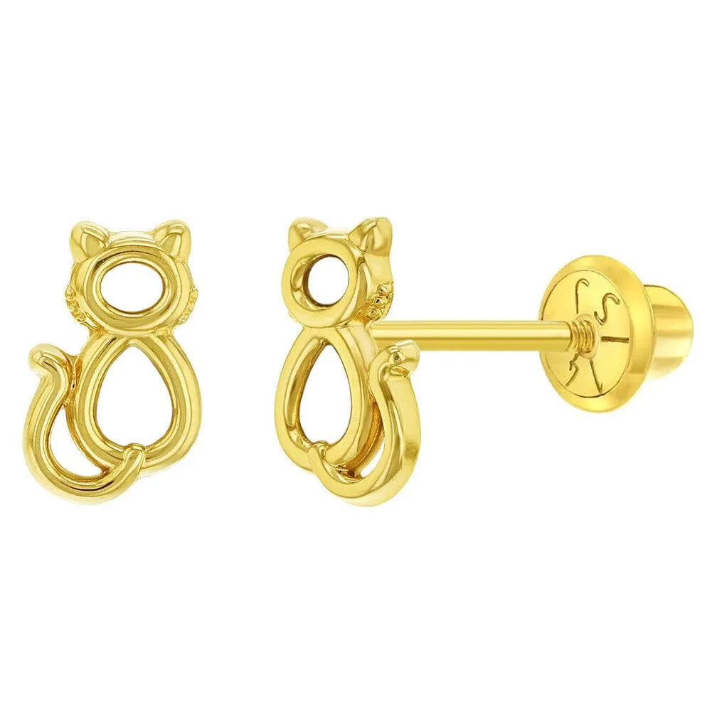 My Kitty Friend Sterling Silver Baby Children Screw Back Earrings