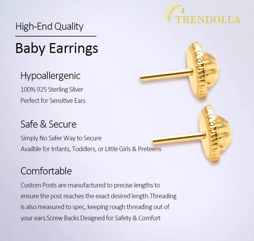 My Kitty Friend Sterling Silver Baby Children Screw Back Earrings