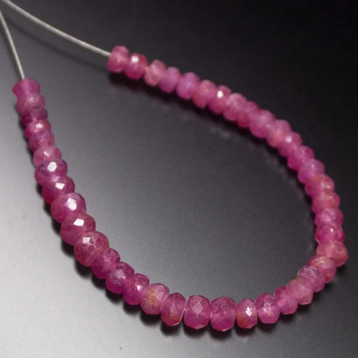Natural Pink Sapphire Faceted Rondelle Gemstone Loose Beads Strand 4mm 5mm 4"