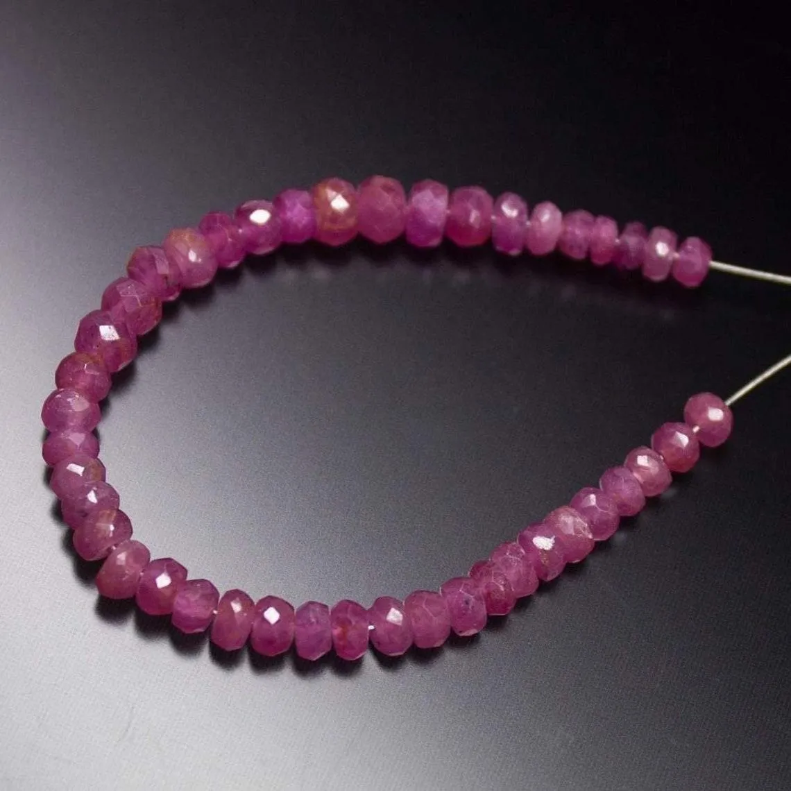 Natural Pink Sapphire Faceted Rondelle Gemstone Loose Beads Strand 4mm 5mm 4"
