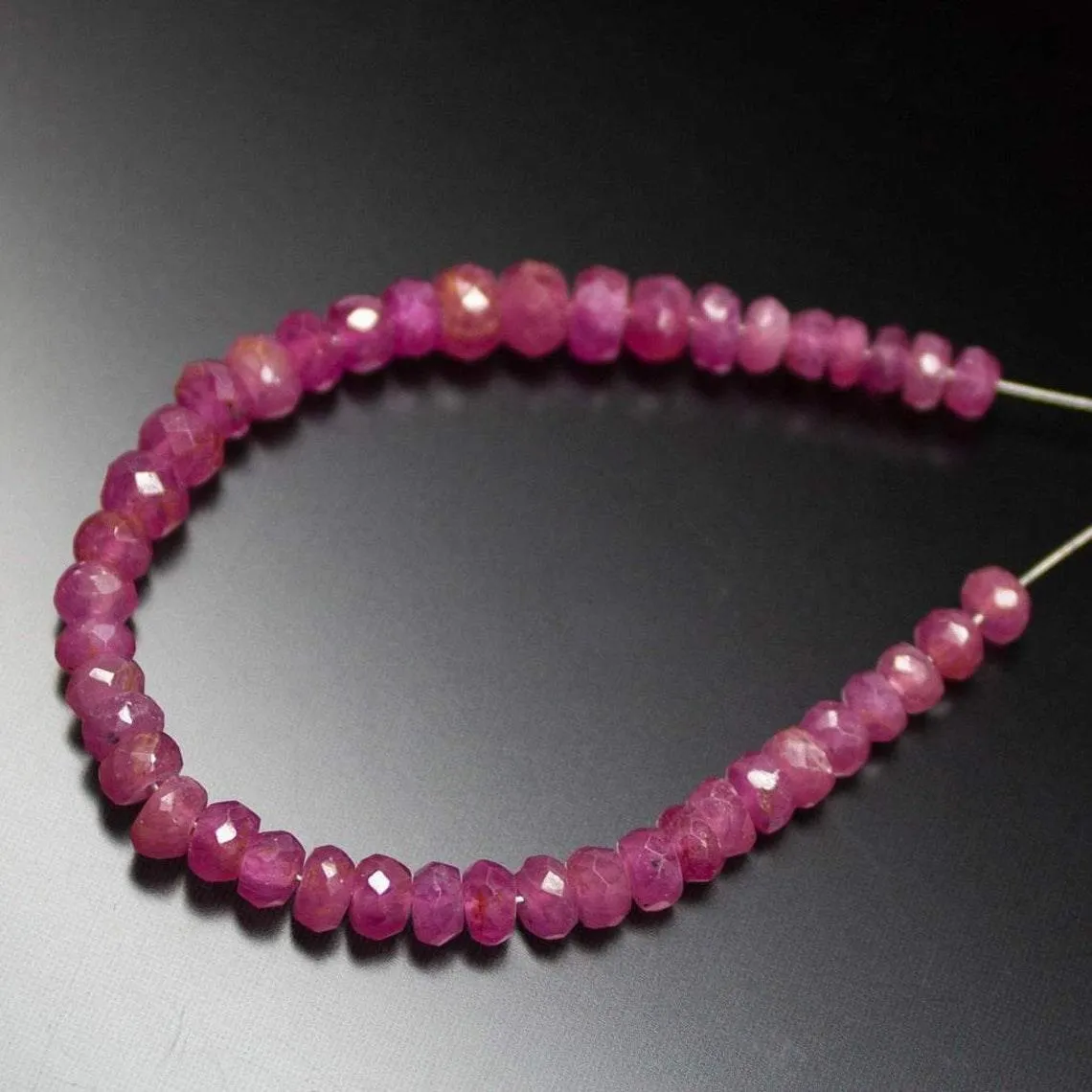 Natural Pink Sapphire Faceted Rondelle Gemstone Loose Beads Strand 4mm 5mm 4"