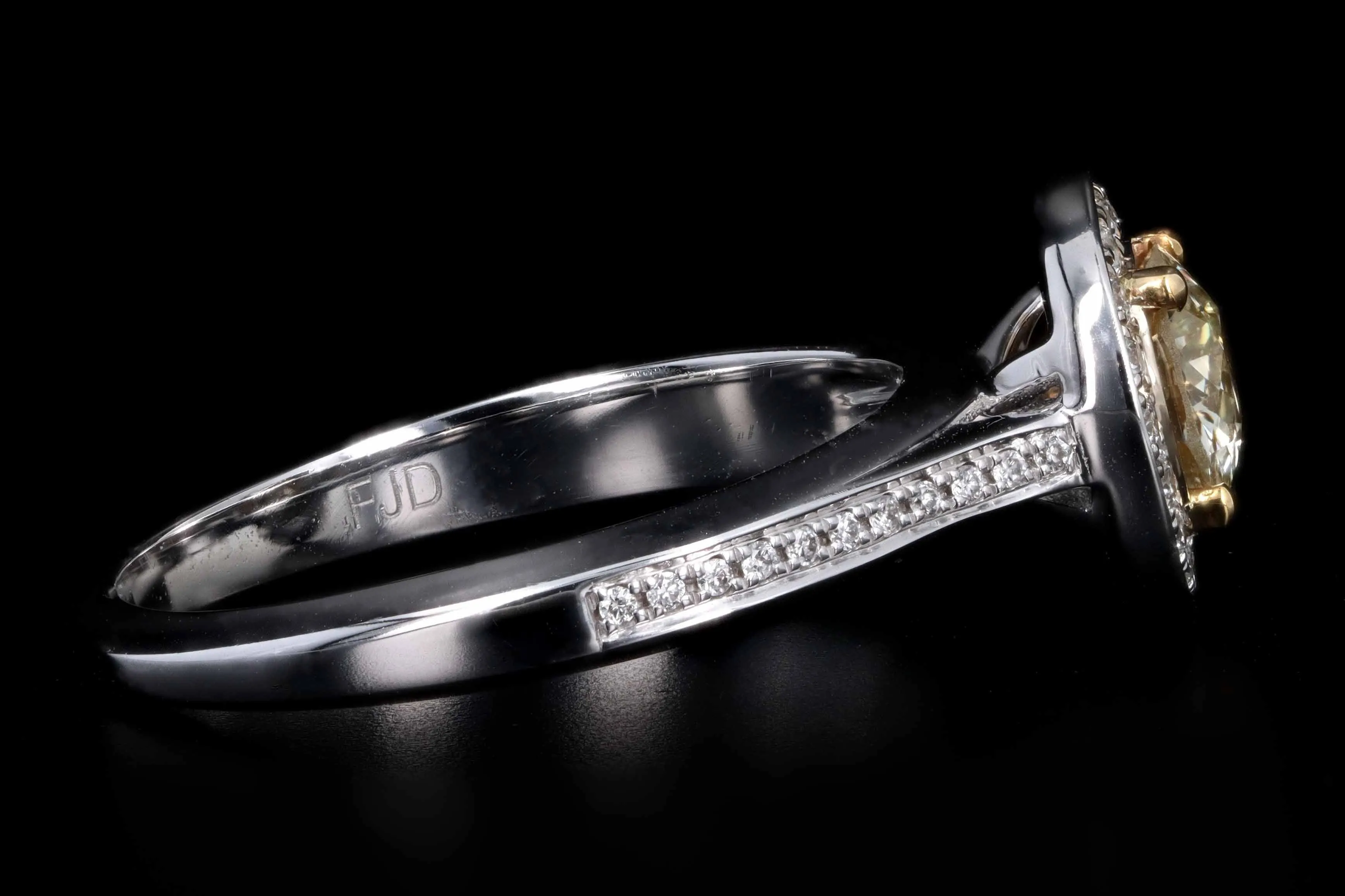 New 14K White Gold .65 Carat Fancy Light Yellow Diamond Halo Ring