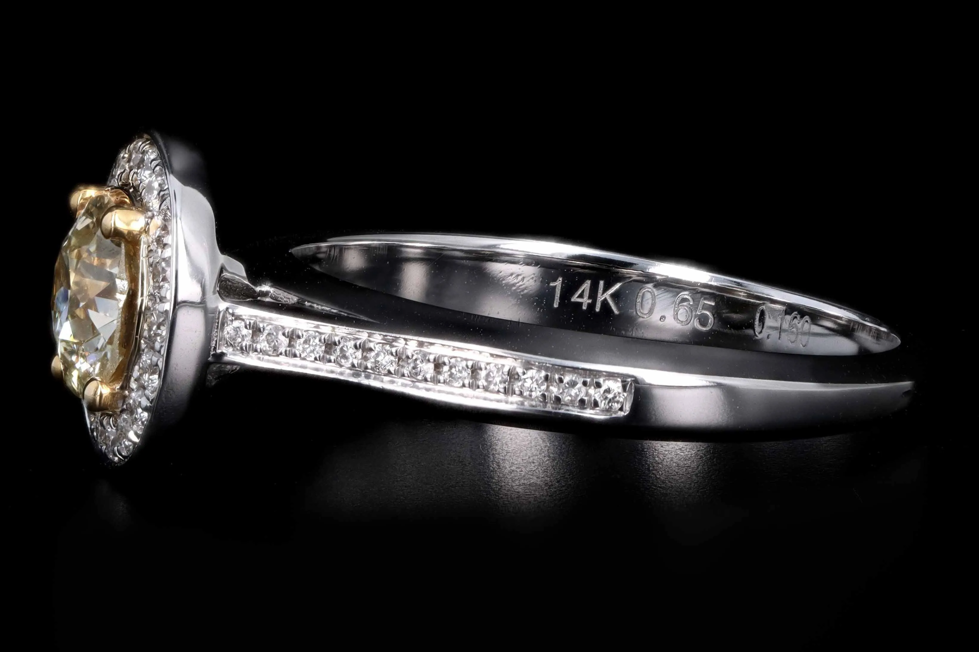 New 14K White Gold .65 Carat Fancy Light Yellow Diamond Halo Ring