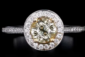 New 14K White Gold .65 Carat Fancy Light Yellow Diamond Halo Ring