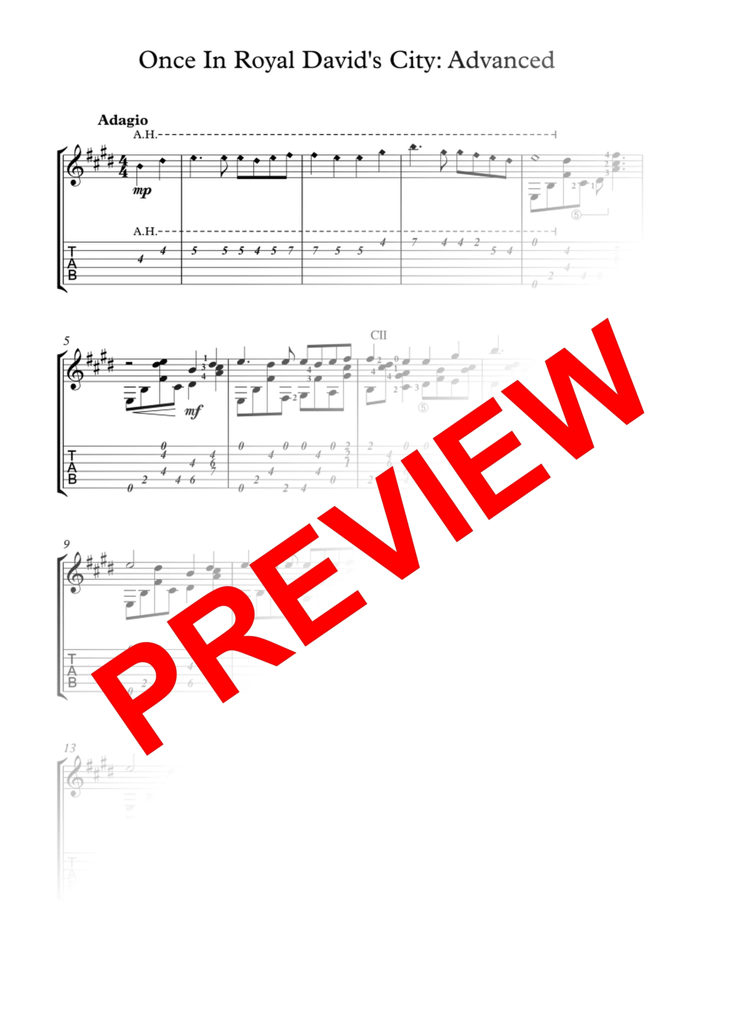 Once In Royal David's City: PDF Advanced Version for guitar - Sheet Music Download