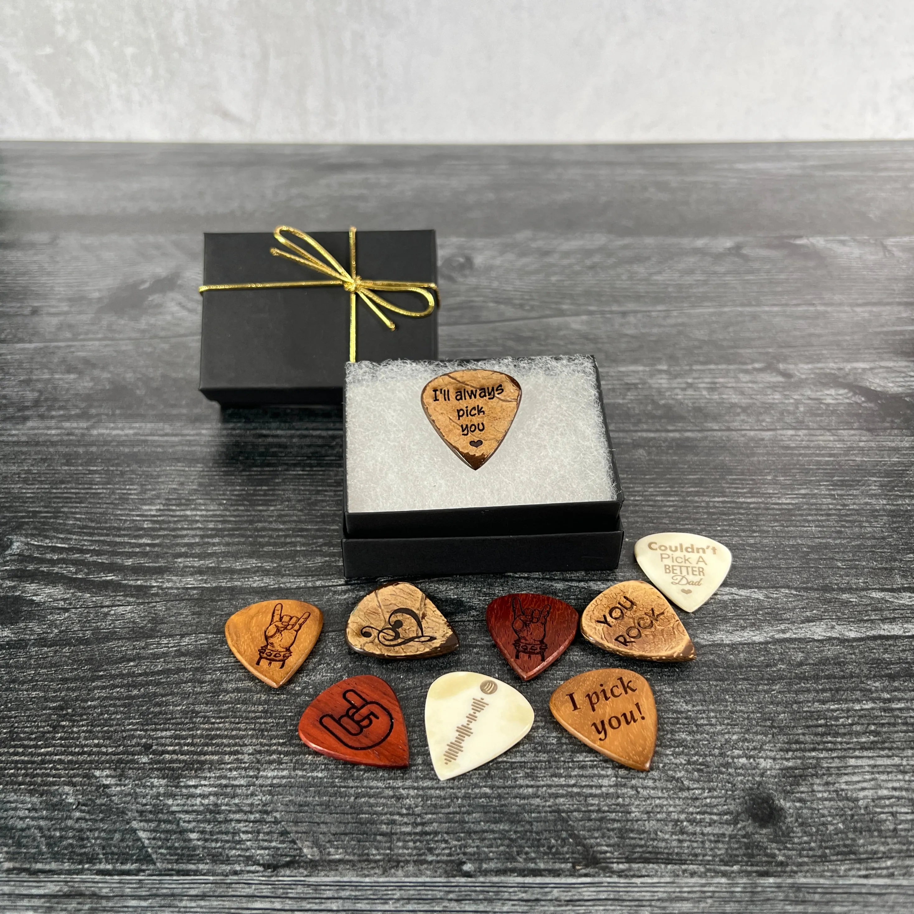 One Custom Engraved Wood or Bone Guitar Pick, Add Text or Image