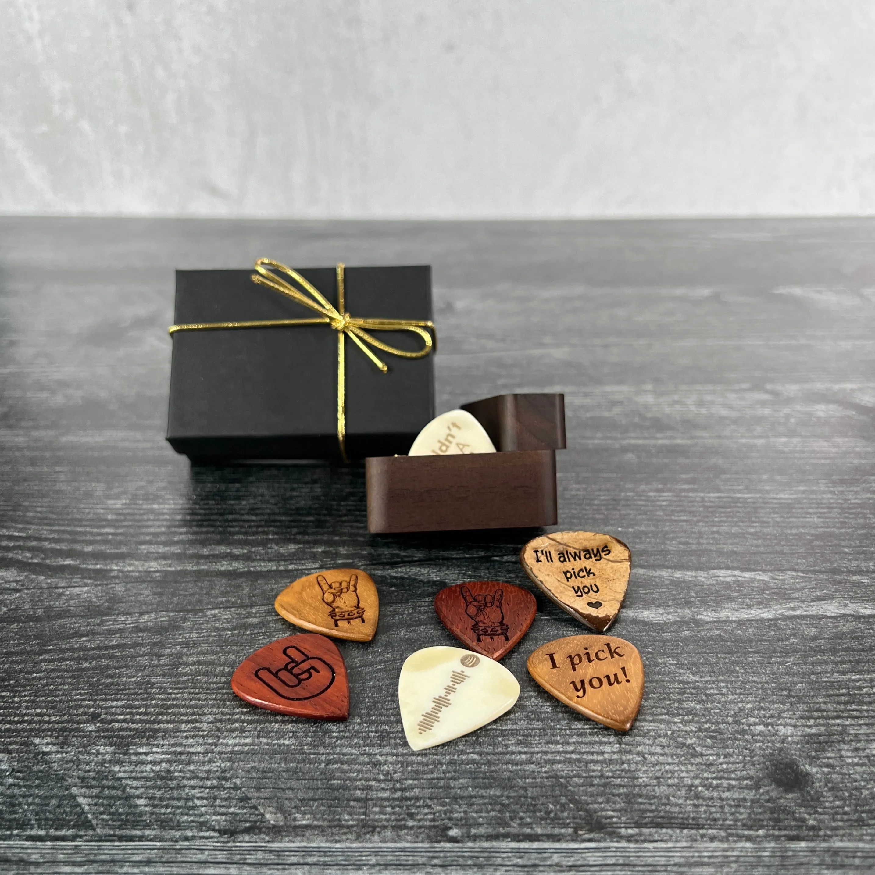 One Custom Engraved Wood or Bone Guitar Pick, Add Text or Image