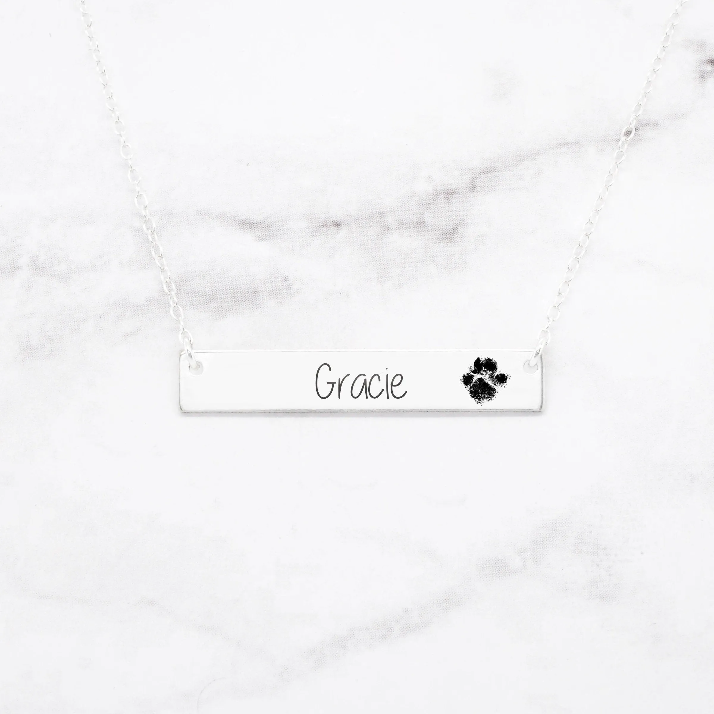 Paw Print Bar Necklace - Custom Pet Necklace