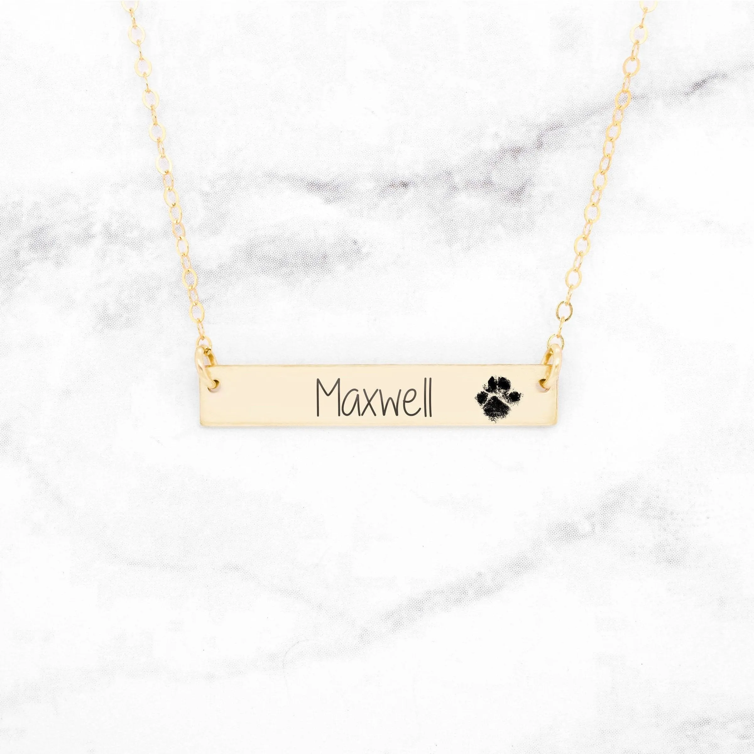 Paw Print Bar Necklace - Custom Pet Necklace