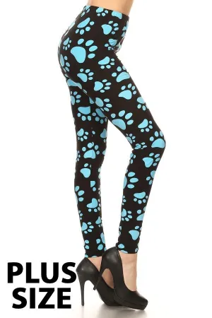 Paw Print Blue Plus Size Leggings