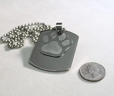 PAW PRINT DOG CAT MEMORIAL PET OR TEAM ENGRAVED X LARGE THICK SOLID STAINLESS