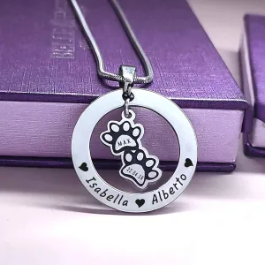 Paw Prints Washer Necklace