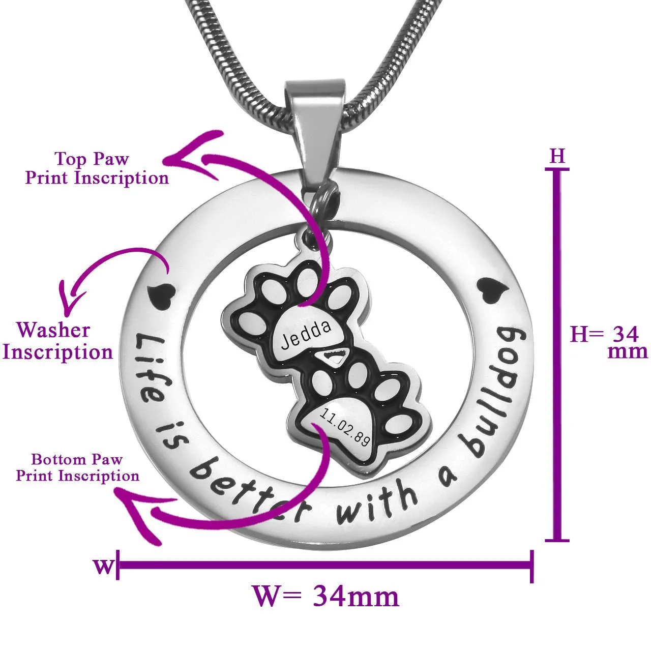 Paw Prints Washer Necklace