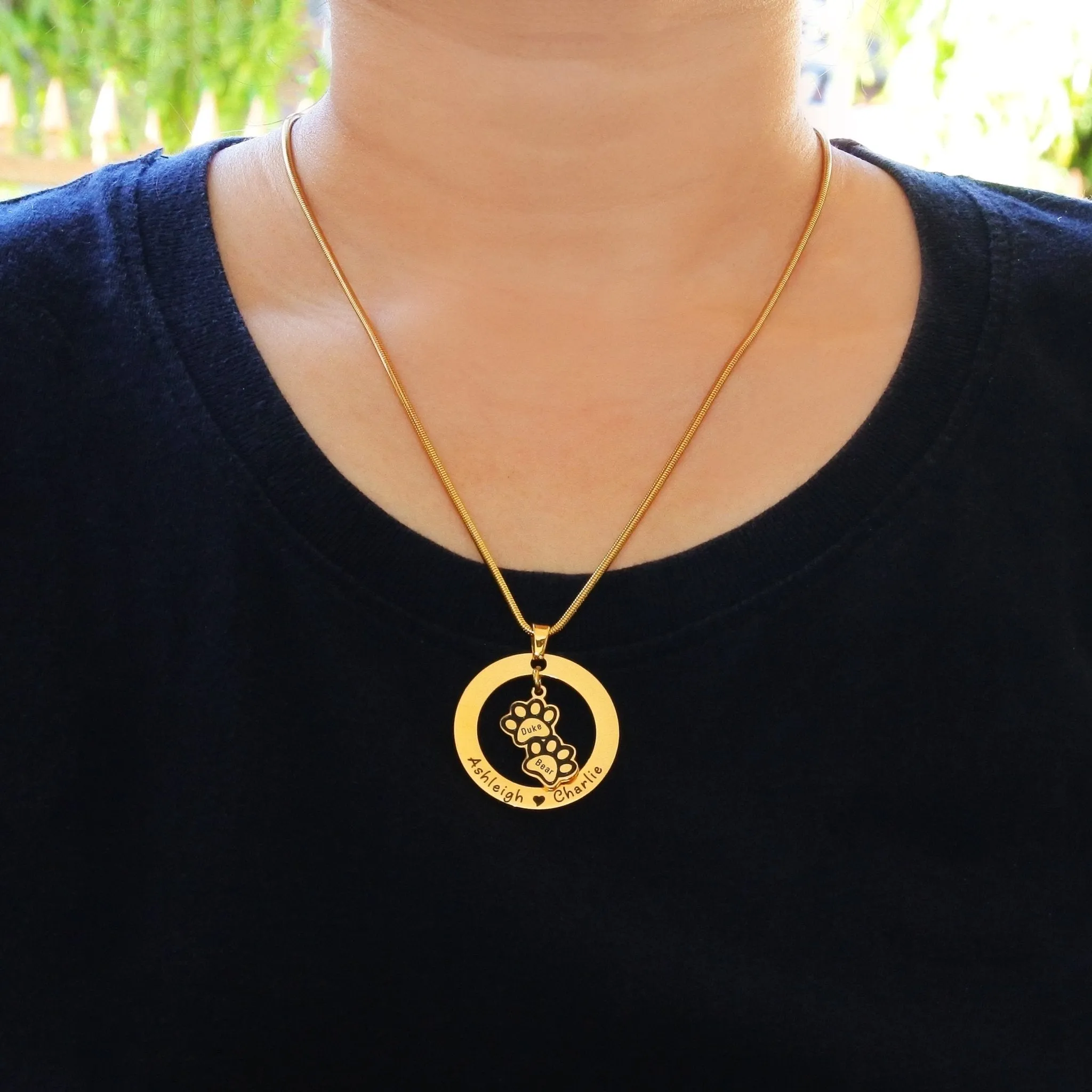 Paw Prints Washer Necklace