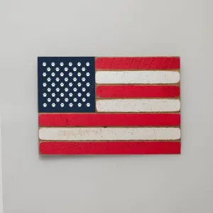 Paw Prints Wooden American Flag