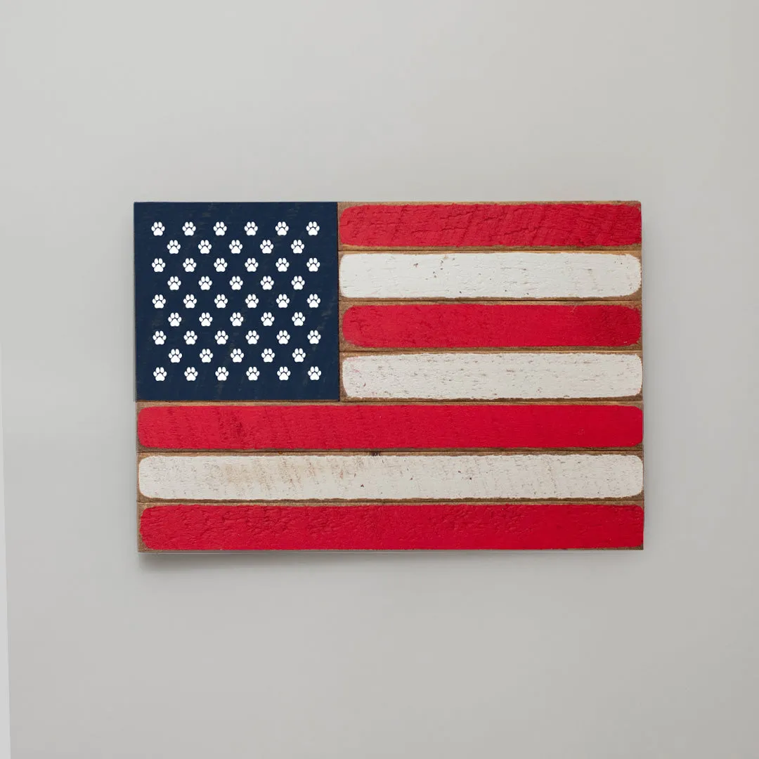 Paw Prints Wooden American Flag