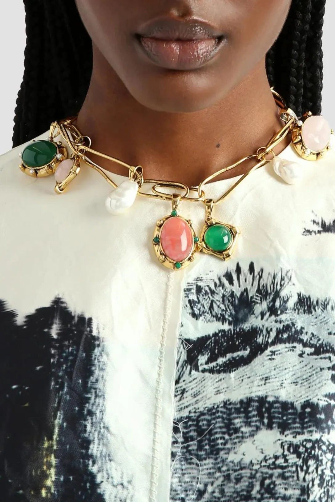 Pearl And Stone Charm Necklace | Multi Stone