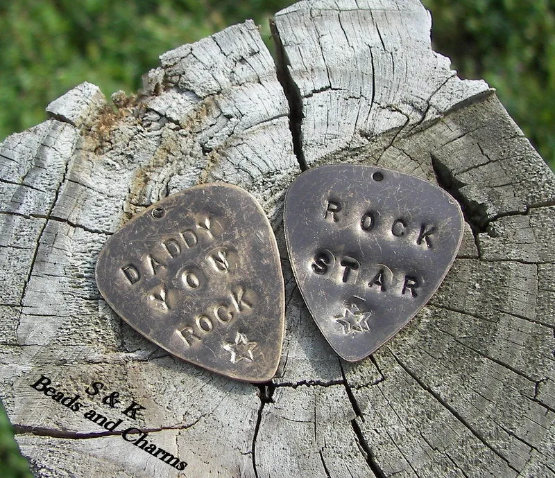 personalized quitar pick, custom hand stamped jewelry, boyfriend gift, gift for musician handstamped jewelry