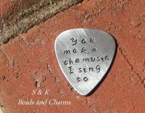 personalized quitar pick, custom hand stamped jewelry, boyfriend gift, gift for musician handstamped jewelry