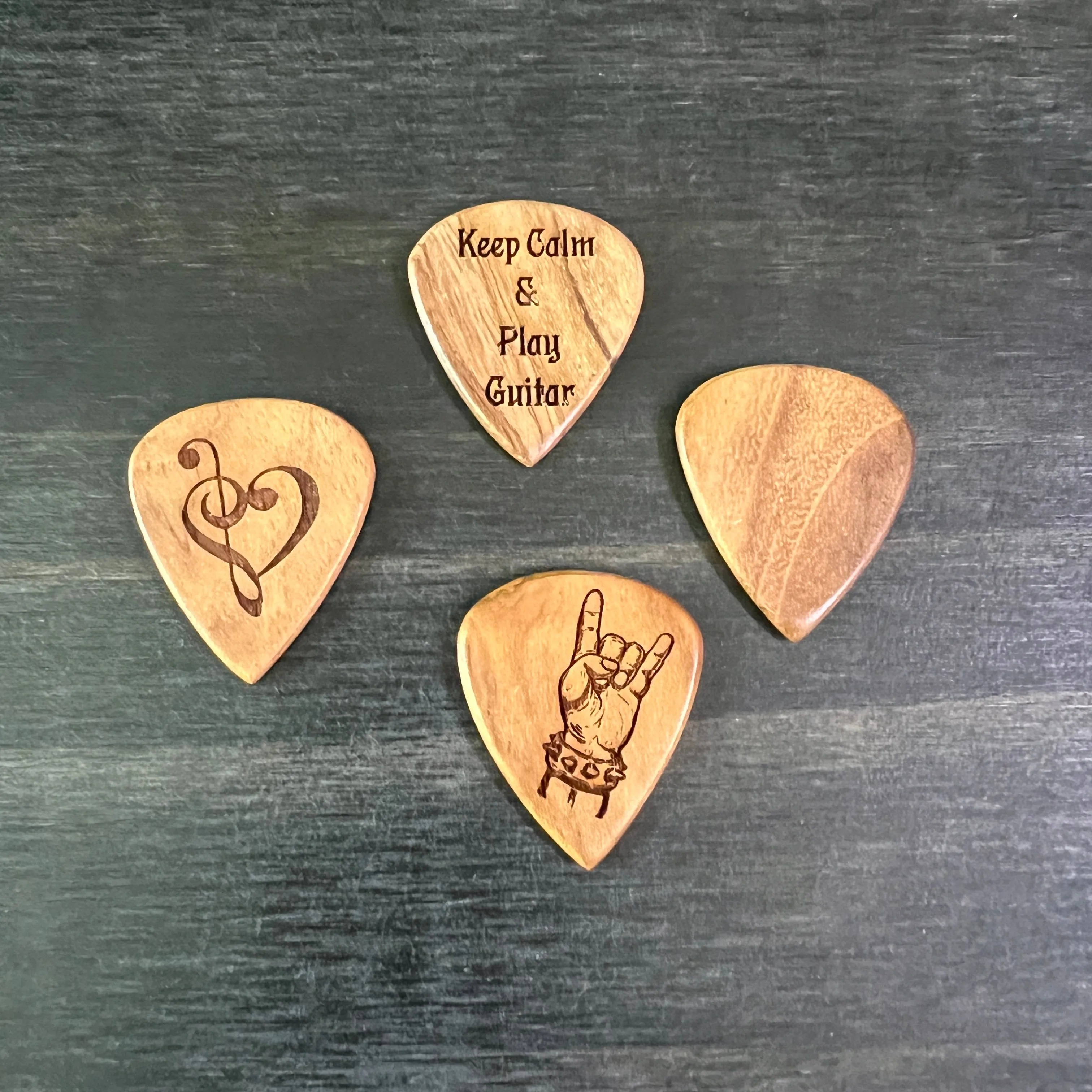 Personalized Wood and Bone Guitar Pick Set; 2 Wood or Bone Picks with Gift Box & Bow