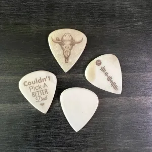 Personalized Wood and Bone Guitar Pick Set; 2 Wood or Bone Picks with Gift Box & Bow