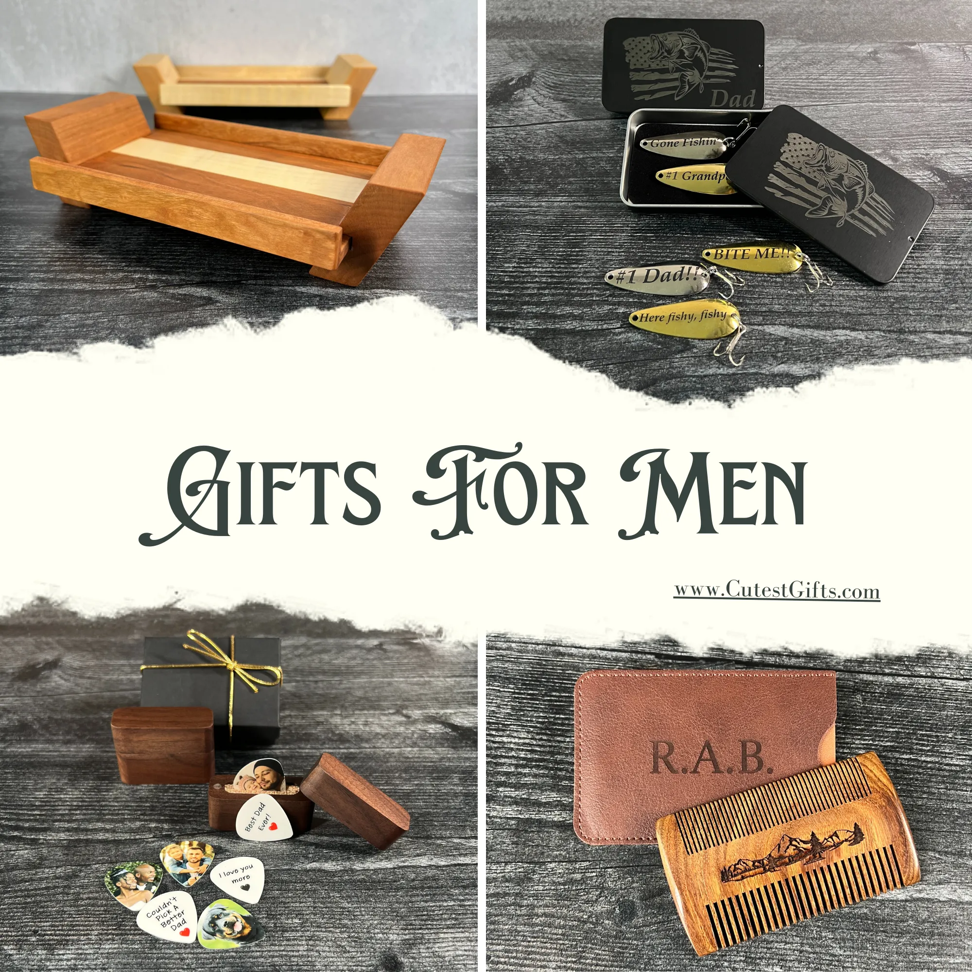 Personalized Wood and Bone Guitar Pick Set; 2 Wood or Bone Picks with Gift Box & Bow