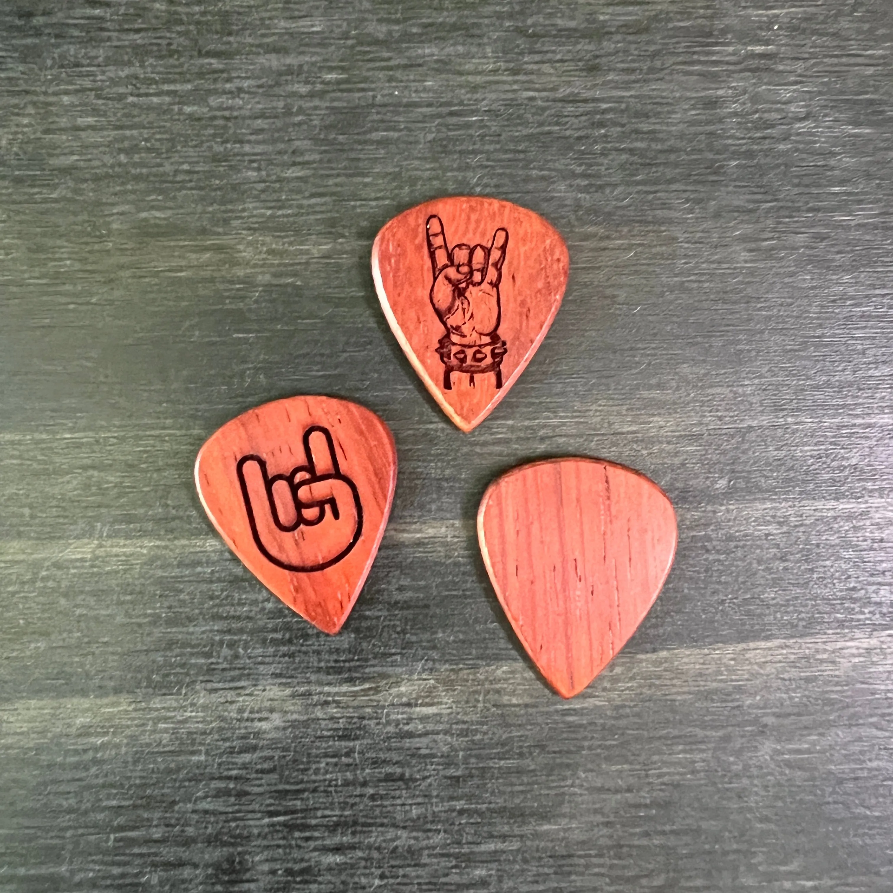 Personalized Wood and Bone Guitar Pick Set; 2 Wood or Bone Picks with Gift Box & Bow