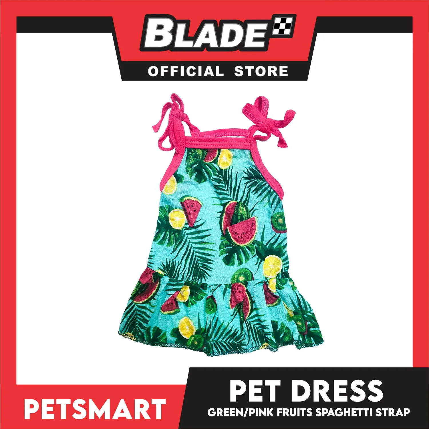 Pet Dress Fruits Design, Green Pink Color Spaghetti Strap Dress DG-CTN117S (Small) Perfect Fit For Dogs And Cats, Breathable Dress Clothes, Soft Lightweight Pet Clothing