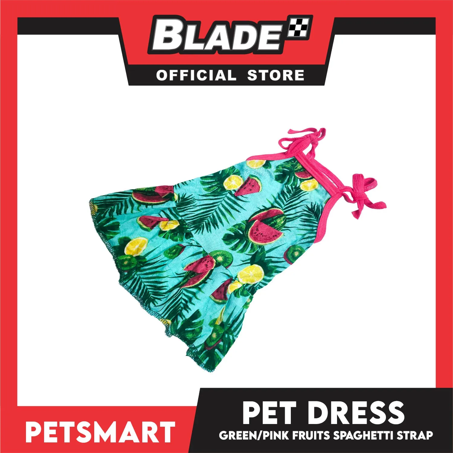 Pet Dress Fruits Design, Green Pink Color Spaghetti Strap Dress DG-CTN117S (Small) Perfect Fit For Dogs And Cats, Breathable Dress Clothes, Soft Lightweight Pet Clothing
