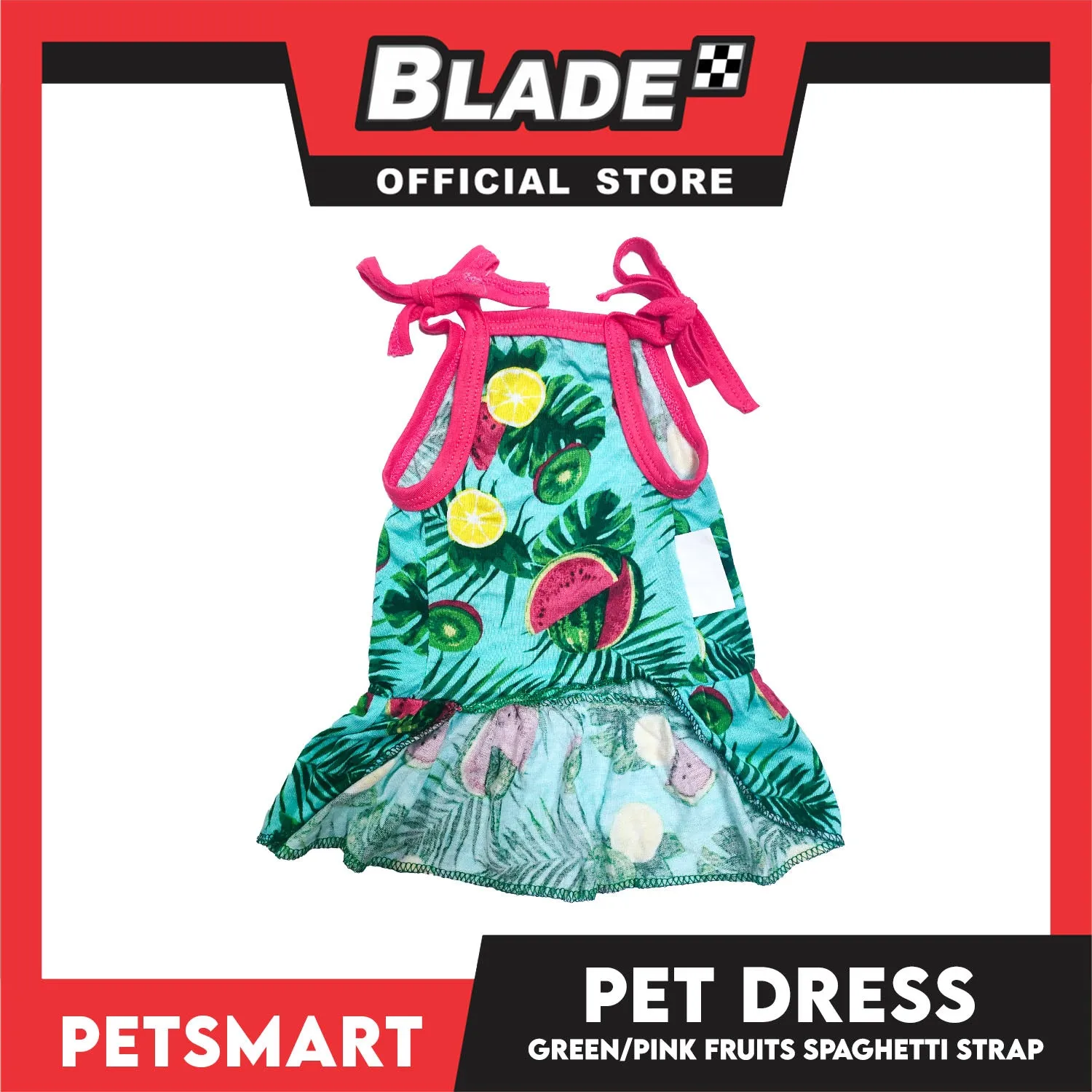 Pet Dress Fruits Design, Green Pink Color Spaghetti Strap Dress DG-CTN117S (Small) Perfect Fit For Dogs And Cats, Breathable Dress Clothes, Soft Lightweight Pet Clothing
