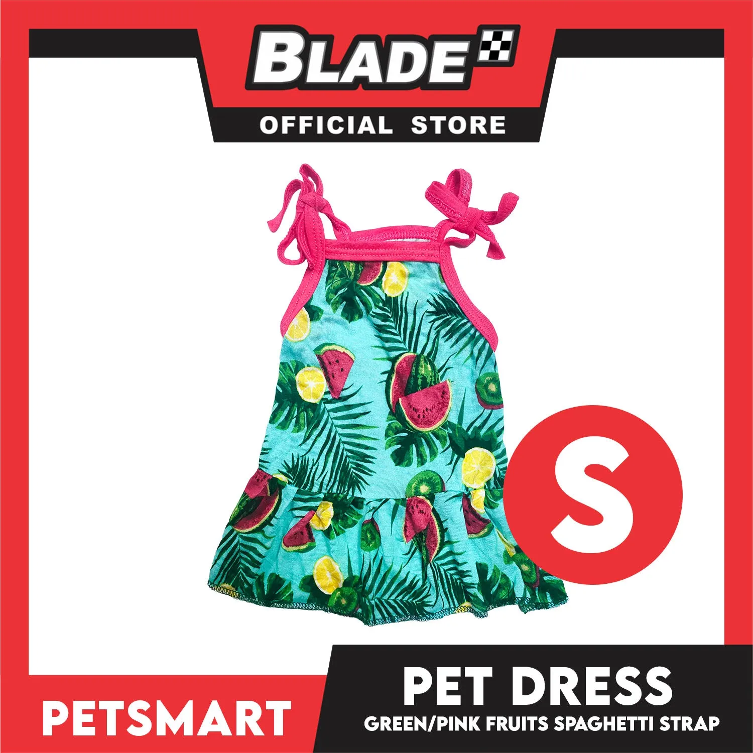Pet Dress Fruits Design, Green Pink Color Spaghetti Strap Dress DG-CTN117S (Small) Perfect Fit For Dogs And Cats, Breathable Dress Clothes, Soft Lightweight Pet Clothing