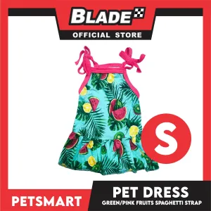Pet Dress Fruits Design, Green Pink Color Spaghetti Strap Dress DG-CTN117S (Small) Perfect Fit For Dogs And Cats, Breathable Dress Clothes, Soft Lightweight Pet Clothing